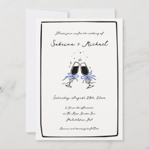 Whimsical zwart-wit Hand getrokken glazen bruiloft Kaart