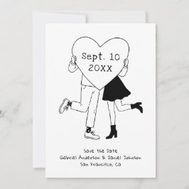Whimsical zwart-wit huwelijk. Handgetekende Doodle Save The Date