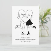 Whimsical zwart-wit huwelijk. Handgetekende Doodle Save The Date (Staand voorkant)