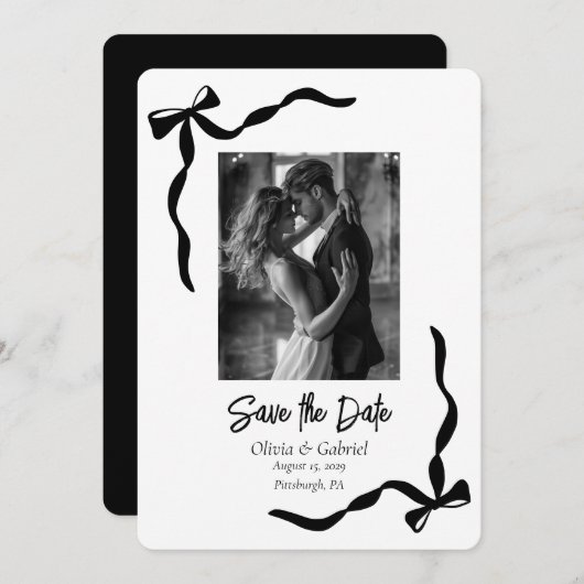 Whimsical Zwart Wit Lijst Foto Sla de datum op Kaart (Voorkant / Achterkant)