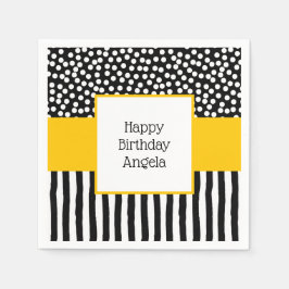 Whimsical zwart-wit patronen met geel servet