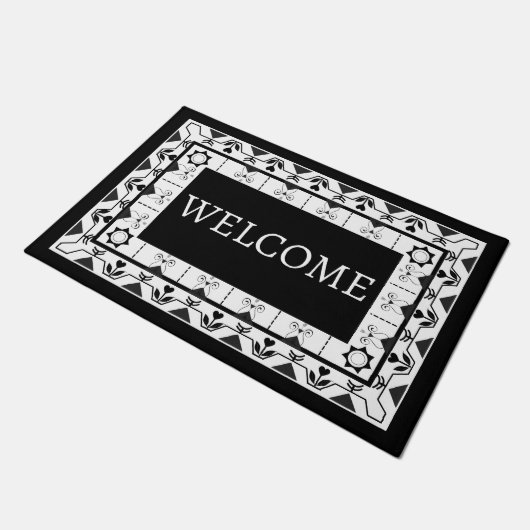Whimsical Zwart-wit Tegel Ontwerp Welkom Deurmat (Schuin)