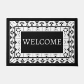 Whimsical Zwart-wit Tegel Ontwerp Welkom Deurmat (Voorkant)