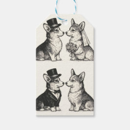 Whimsical Zwart & Wit Vintage Corgi Bruiloft Cadeaulabel