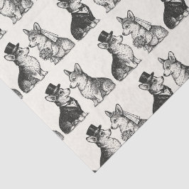 Whimsical Zwart & Wit Vintage Corgi Bruiloft Tissuepapier