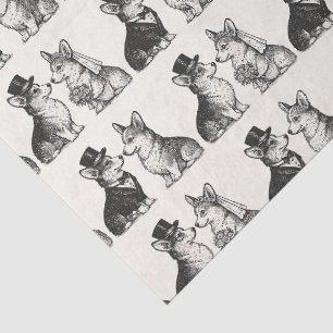 Whimsical Zwart & Wit Vintage Corgi Bruiloft Tissuepapier