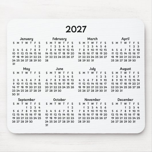 Whimsical Zwarte 2027 Agenda op Wit Muismat (Voorkant)