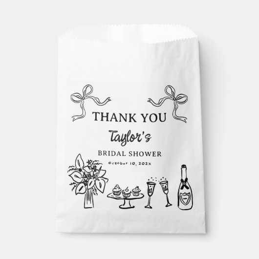 Whimsical Zwarte Hand Getekende Bruiloftsshower Bedankzakje (Voorkant)