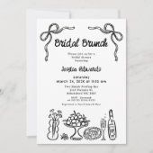 Whimsical Zwarte Hand Getrokken Bruids Brunch Douc Kaart (Voorkant)