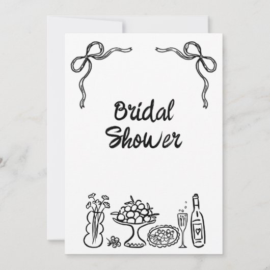 Whimsical Zwarte Hand Getrokken Bruids Brunch Douc Kaart (Achterkant)