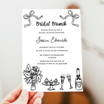 Whimsical Zwarte Hand Getrokken Bruids Brunch Douc