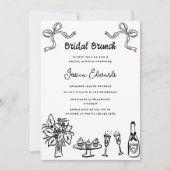 Whimsical Zwarte Hand Getrokken Bruids Brunch Douc Kaart (Voorkant)