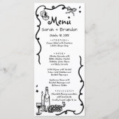 Whimsical Zwarte Hand getrokken bruiloft Menu (Voorkant)