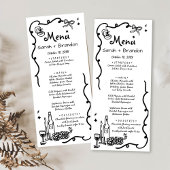 Whimsical Zwarte Hand getrokken bruiloft Menu