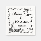 Whimsical Zwarte Hand getrokken bruiloft Servet (Voorkant)