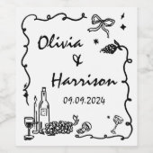 Whimsical Zwarte Hand getrokken bruiloft Wijn Etiket (Enkel label)