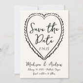 Whimsical Zwarte Hart Trouwdag Save The Date (Voorkant)