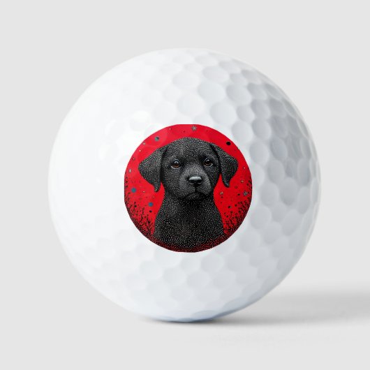 Whimsical Zwarte Hond Golfballen (Voorkant)