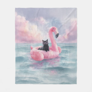 Whimsical Zwarte Kat Flamingo Float Deken