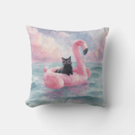 Whimsical Zwarte Kat Flamingo Float Kussen
