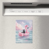 Whimsical Zwarte Kat Flamingo Float Magneet (Insitu (Vaatwasser))