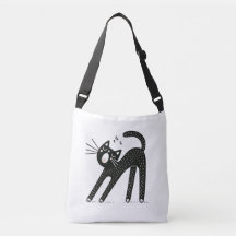 Whimsical Zwarte Kat Geeuwen en Stretching
