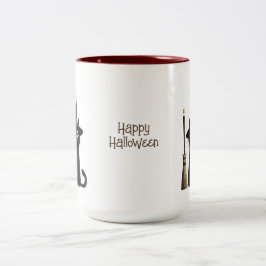 Whimsical Zwarte Kat Gelukkig Halloween Tweekleurige Koffiemok