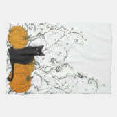 Whimsical Zwarte Kat Halloween Theedoek (Horizontaal)
