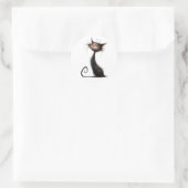 Whimsical Zwarte Kat Illustratie Ronde Sticker (Tas)