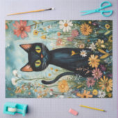 Whimsical Zwarte Kat met Wildflowers Decoupage Tissuepapier (Craft)