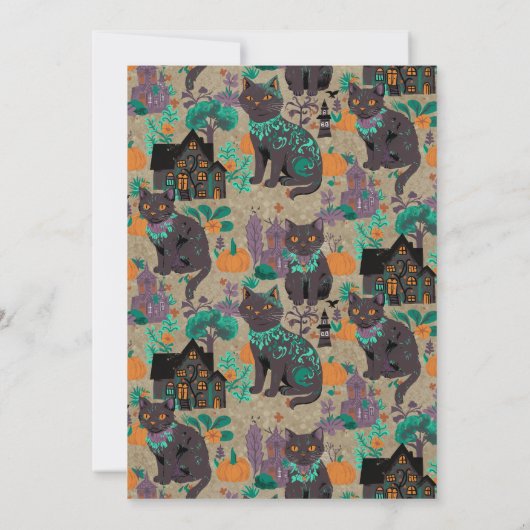 Whimsical Zwarte Kat Rustiek Neutraal Groen Hallow Kaart (Achterkant)