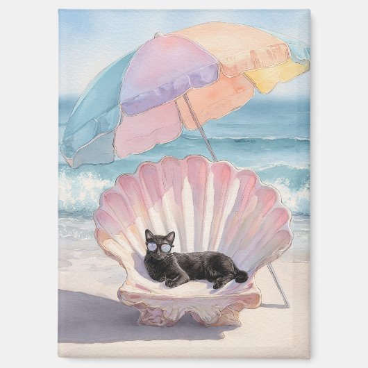 Whimsical Zwarte Kat Strandmagneet Magneet (Voorkant)