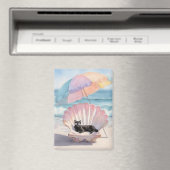 Whimsical Zwarte Kat Strandmagneet Magneet (Insitu (Vaatwasser))