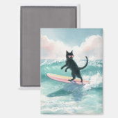 Whimsical Zwarte Kat Surfen Magneet (Voorkant / Achterkant)