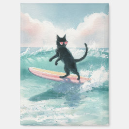 Whimsical Zwarte Kat Surfen Magneet