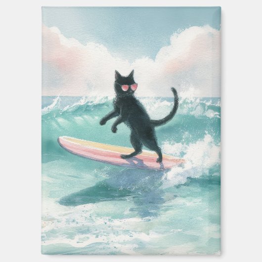 Whimsical Zwarte Kat Surfen Magneet (Voorkant)