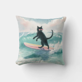 Whimsical Zwarte Kat Surfen Strand Kussen