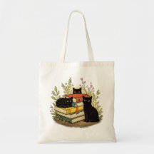 Whimsical Zwarte Katten Gestapelde Boeken Bloemrij