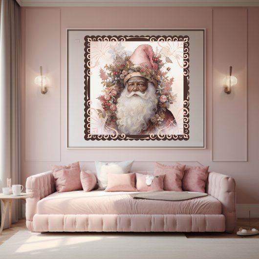 Whimsical Zwarte Kerstman: Roze & Aarde Tonen Poster