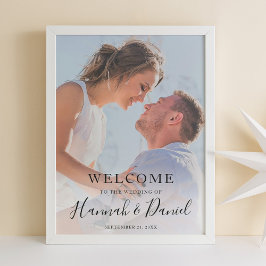 Whimsical Zwarte Moderne Foto Bruiloft Welkom Poster