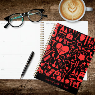 Whimsical Zwarte & Rode Verpleegster Planner