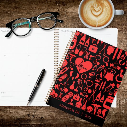 Whimsical Zwarte & Rode Verpleegster Planner