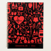 Whimsical Zwarte & Rode Verpleegster Planner (Voorkant)