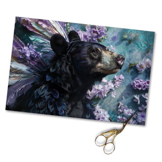 Whimsical Zwarte Rustieke Bloemen Beer Decoupage Tissuepapier
