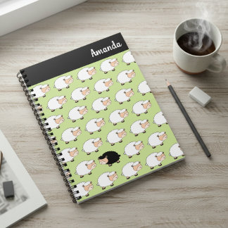 Whimsical Zwarte Schaap Aangepaste Naam Spiraal No Notitieboek