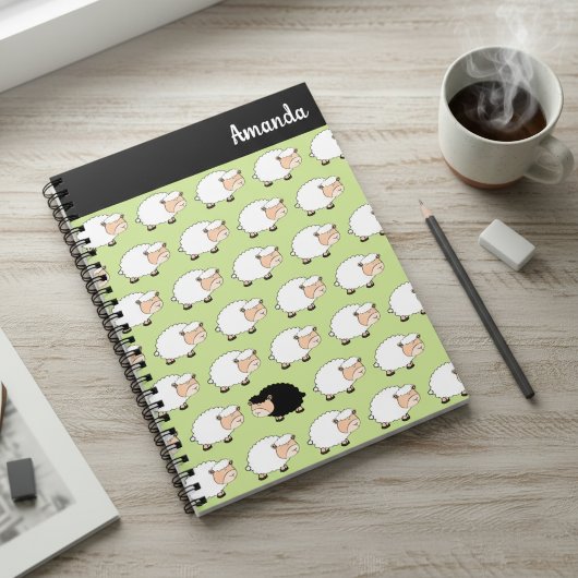 Whimsical Zwarte Schaap Aangepaste Naam Spiraal No Notitieboek