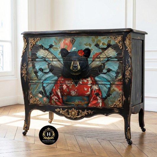Whimsical Zwarte Vintage Bloem Beer Decoupage Tissuepapier