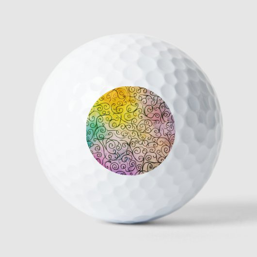 Whimsical zwarte wervelpatroon Abstract Kleurrijk Golfballen (Voorkant)