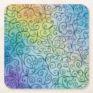 Whimsical zwarte wervelpatroon Abstract Kleurrijk Kartonnen Onderzetters