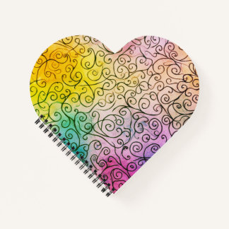 Whimsical zwarte wervelpatroon Abstract Kleurrijk Notitieboek